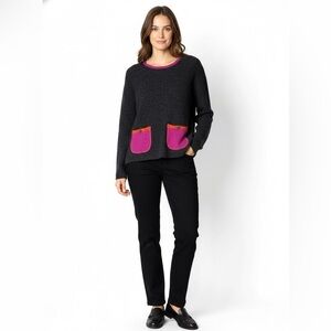 MARGARET WINTERS Cotton Blend Art to Wear Long Sleeve Sweater Pocket Detail Sz S
